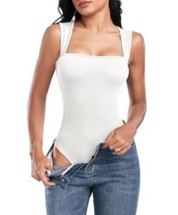 Tuopuda Body Damen Bauchweg Stark Formend Skims Bodysuit Shapewear für Damen Quadratischer Hals Träger Top Figurformender Unterhemd, Weiß, L von Tuopuda