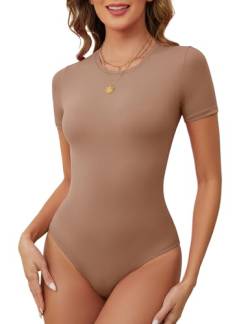 Tuopuda Bodysuit Women Skims Dupe Body Unterwäsche Sexy Outfit Top Leotard Trikot Blickdicht Freizeit Bequem Oberteil, Khaki, S von Tuopuda