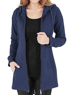 Tuopuda Damen Hoodie Jacke Oversize Reißverschluss Winterjacke Langarm Mantel Winter Cardigan Kapuzenpullover Sweatshirt mit Kapuze Strickjacke Kapuzenjacke mit Taschen Kapuzenpulli, Blau, S von Tuopuda