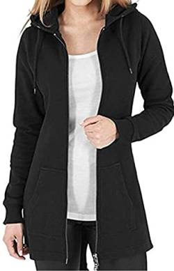 Tuopuda Damen Hoodie Jacke Oversize Reißverschluss Winterjacke Langarm Mantel Winter Cardigan Kapuzenpullover Sweatshirt mit Kapuze Strickjacke Kapuzenjacke mit Taschen Kapuzenpulli, Schwarz, M von Tuopuda