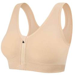 Tuopuda Damen Sport BH Gepolstert Elastizität Bustier Yoga BH ohne Bügel Push Up Zip Front Sports Bra Starker Halt Doppelt Träger Große Brüste für Fitness Laufen Joggen Top, Hautton, S von Tuopuda