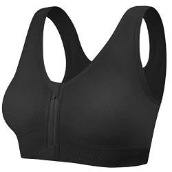 Tuopuda Damen Sport BH Gepolstert Elastizität Bustier Yoga BH ohne Bügel Push Up Zip Front Sports Bra Starker Halt Doppelt Träger Große Brüste für Fitness Laufen Joggen Top, schwarz, M von Tuopuda