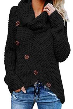 Tuopuda Damen Strickjacke Warm Strickpullover Oversize Rollkragen Winterpullover Lang Outwear Casual Sweatshirt Asymmetrie Oberteil ,Schwarz,L von Tuopuda