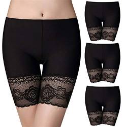 Tuopuda Damen Unterhose Unter Rock Kurz Hose Anti-Chafing Spitze Shorts 3er Pack Radlerhose Boxershorts Miederhose Sicherheit Panty Lace Leggings Kurze Tight Anti-Rutsch Spitzenrand, Schwarz, XXL von Tuopuda