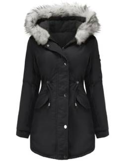 Tuopuda Jacke Damen Wintermantel mit Kapuze Reißverschluss Parka Mantel Langarm Hooded Jacket Schwarz Kapuzenjacke Hoodie Sweatshirt Winterparka Frühling Geschenk für Frauen, Schwarz, L von Tuopuda