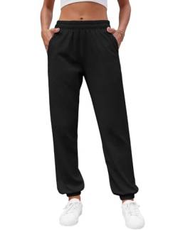 Tuopuda Jogginghose Damen Trainingshose Baumwolle High Waist Sporthose mit 2 Taschen Sweatpants Baggy Freizeithose Lang Casual Basic Sweathose mit Bündchen, schwarz, L von Tuopuda