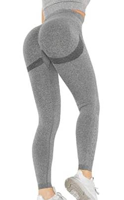 Tuopuda Leggings für Damen Hohe Taille Leggins Blickdicht Elastische Sporthose mit Bauchkontrolle Sportleggins Lang Strumpfhosen Yogahose Laufhose Tights für zum Laufen Radfahren Fitness, grau, M von Tuopuda