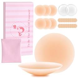 Tuopuda Nippelpads Damen Nipple Cover mit Brustwarzenschutz - Wiederverwendbare Waschbare Nipple Pads - Ultra Dünne Selbstklebende Brustwarzen Nippelabdeckung aus Silikon, Hautfarbe(4 Paar), 8cm von Tuopuda