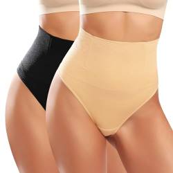 Tuopuda Shapewear Damen Bauchweg Unterhose Mieder String Tanga Slip Miederhose Mittlere Taille Miederslip Figurformende Shaping Unterwäsche Miederpants Nahtlos Body Shaper, Schwarz + Beige, M von Tuopuda