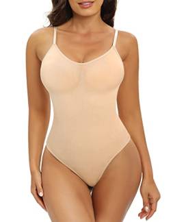 Tuopuda Shapewear Damen Body Shaper Bauchweg Bodysuit Figurenformend Miederbody Stark Formend Taillenmieder Sculpting Tanga Verstellbarer Schultergurt, Beige, M von Tuopuda