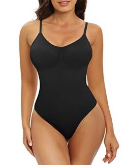 Tuopuda Shapewear Damen Body Shaper Bauchweg Bodysuit Figurenformend Miederbody Stark Formend Taillenmieder Sculpting Tanga Verstellbarer Schultergurt, Schwarz, M von Tuopuda