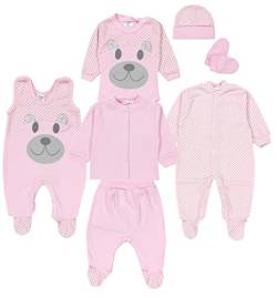 TupTam Baby Bekleidungsset Erstausstattung Mädchen Jungen 7 teilig, Farbe: Bärchen/Rosa, Größe: 62 von TupTam