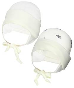 TupTam Baby Erstlingsmütze mit Ohrenklappen 2er Pack, Farbe: Sterne/Ecru, Größe: 62-68 von TupTam