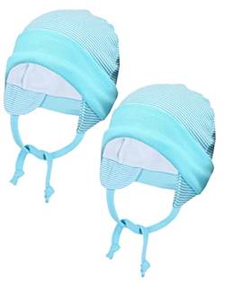 TupTam Baby Erstlingsmütze mit Ohrenklappen 2er Pack, Farbe: Streifenmuster Türkis, Größe: 50-56 von TupTam