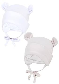 TupTam Baby Erstlingsmütze mit Ohrenklappen 2er Pack, Farbe: Weiß/Beige/mit Ohren, Größe: 62-68 von TupTam