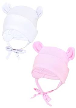 TupTam Baby Erstlingsmütze mit Ohrenklappen 2er Pack, Farbe: Weiß/Rosa/mit Ohren, Größe: 62-68 von TupTam