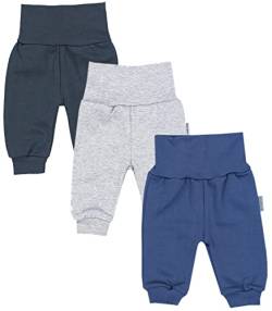 TupTam Baby Jungen Hose Jogginghose mit Breitem Bund 3er Pack, Farbe: Graphit/Melange Grau/Jeans, Größe: 74 von TupTam
