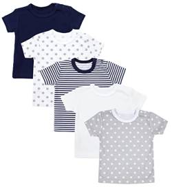 TupTam Baby Jungen Kurzarm T-Shirt mit Aufdruck Unifarben Sterne Streifen 5er Set, Farbe: Mehrfarbig, Größe: 104 von TupTam