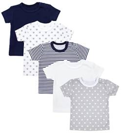 TupTam Baby Jungen Kurzarm T-Shirt mit Aufdruck Unifarben Sterne Streifen 5er Set, Farbe: Mehrfarbig, Größe: 80 von TupTam