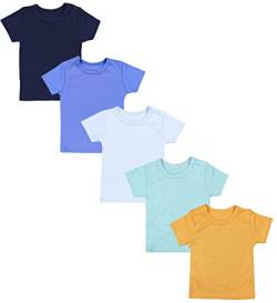 TupTam Baby Jungen Kurzarm T-Shirt mit Aufdruck Unifarben Sterne Streifen 5er Set, Farbe: Mehrfarbig 5, Größe: 104 von TupTam