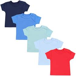 TupTam Baby Jungen Kurzarm T-Shirt mit Aufdruck Unifarben Sterne Streifen 5er Set, Farbe: Rot Dunkelblau Blau Grün Hellblau, Größe: 98 von TupTam