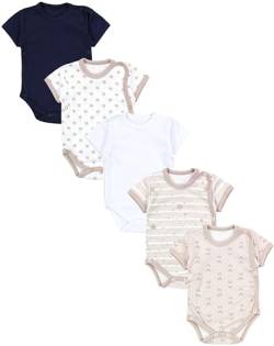 TupTam Baby Jungen Kurzarm Wickelbody Baumwolle Body 5er Set, Farbe: Fuchs Beige Sterne Streifen Weiß Dunkelblau, Größe: 56 von TupTam