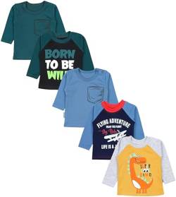 TupTam Baby Jungen Langarmshirt Gestreift 5er Set, Farbe: Flugzeug Dunkelblau WILD Schwarz Dino Senfgelb Jeansblau Petrolgrün, Größe: 56 von TupTam