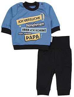 TupTam Baby Jungen Outfit Langarmshirt mit Print Spruch Babyhose Babykleidung 2teilig, Farbe: Ich versuche mich zu benehmen Jeansblau/Schwarz, Größe: 86 von TupTam
