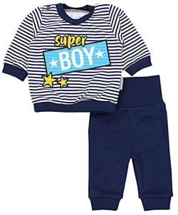 TupTam Baby Jungen Outfit Langarmshirt mit Print Spruch Babyhose Babykleidung 2teilig, Farbe: Super Boy Streifen Weiß/Dunkelblau, Größe: 56 von TupTam