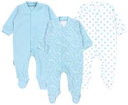 TupTam Baby Jungen Schlafstrampler Langarm Strampler Schlafanzug mit Fuß 3er Pack, Farbe: Dino Park Sterne Beige Weiß, Größe: 98 von TupTam