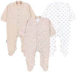 TupTam Baby Jungen Schlafstrampler Langarm Strampler Schlafanzug mit Fuß 3er Pack, Farbe: Dino Park Sterne Mineralgrün Weiß, Größe: 50 von TupTam