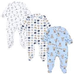 TupTam Baby Jungen Schlafstrampler Langarm Strampler Schlafanzug mit Fuß 3er Pack, Farbe: Farbenmix 3, Größe: 50 von TupTam