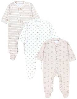 TupTam Baby Jungen Schlafstrampler Langarm Strampler Schlafanzug mit Fuß 3er Pack, Farbe: Fuchs Beige Streifen Sterne, Größe: 56 von TupTam