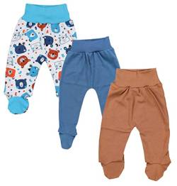 TupTam Baby Jungen Strampelhose mit Fuß 3er Pack, Farbe: Bärchen/Türkis/Jeans/Braun, Größe: 62 von TupTam
