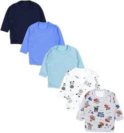 TupTam Baby Jungen Wickelshirt Langarmshirt 5er Set, Farbe: Bärchen Monster Dunkelblau Blau Grün, Größe: 62 von TupTam