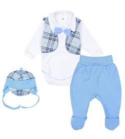 TupTam Baby Kleidung Set Body Strampelhose Mütze Bekleidungsset Jungen Mädchen, Farbe: Blau/Fliege/Kariert, Größe: 74 von TupTam