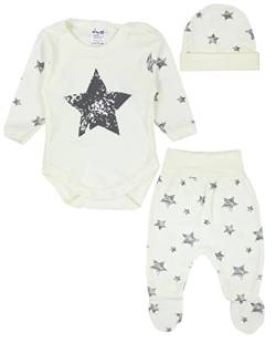 TupTam Baby Kleidung Set Body Strampelhose Mütze Bekleidungsset Jungen Mädchen, Farbe: Graue Sterne Ecru, Größe: 62 von TupTam