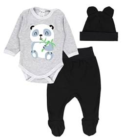 TupTam Baby Kleidung Set Body Strampelhose Mütze Bekleidungsset Jungen Mädchen, Farbe: Panda Grau/Schwarz, Größe: 56 von TupTam