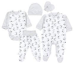 TupTam Baby Kleidung Set Jungen Langarm Bekleidung Body Neugeborene Füßlingen Hose Body Strampler Mütze 5 tlg, Farbe: Hunde Grau/Weiß, Größe: 68 von TupTam