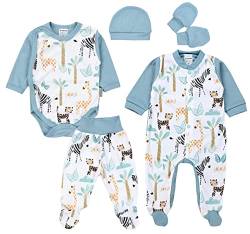 TupTam Baby Kleidung Set Jungen Langarm Bekleidung Body Neugeborene Füßlingen Hose Body Strampler Mütze 5 tlg, Farbe: Safari Grün, Größe: 68 von TupTam