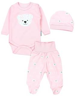 TupTam Baby Mädchen Jungen Bekleidungsset Langarmbody Hose Mütze mit Aufdruck Spruch 3 teilig, Farbe: Bärchen Rosa Weiß Apricot, Größe: 68 von TupTam