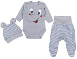 TupTam Baby Mädchen Jungen Bekleidungsset Langarmbody Hose Mütze mit Aufdruck Spruch 3 teilig, Farbe: Elefant Grau, Größe: 50 von TupTam