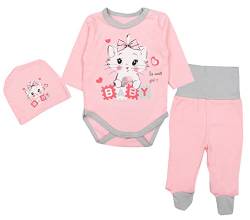 TupTam Baby Mädchen Jungen Bekleidungsset Langarmbody Hose Mütze mit Aufdruck Spruch 3 teilig, Farbe: Katze Aprikose/Grau, Größe: 74 von TupTam