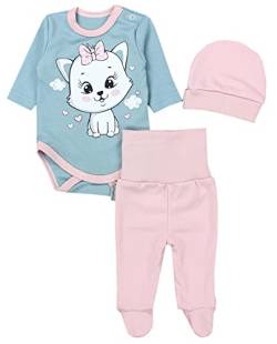 TupTam Baby Mädchen Jungen Bekleidungsset Langarmbody Hose Mütze mit Aufdruck Spruch 3 teilig, Farbe: Weißes Kätzchen/Rosa Mint, Größe: 74 von TupTam