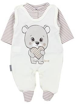 TupTam Baby Mädchen Jungen Strampler mit Langarmshirt Aufdruck Spruch 2 teilig, Farbe: Love Teddy/Streifen Beige Ecru, Größe: 62 von TupTam