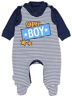 TupTam Baby Mädchen Jungen Strampler mit Langarmshirt Aufdruck Spruch 2 teilig, Farbe: Super Boy Streifen Weiß/Dunkelblau, Größe: 50 von TupTam