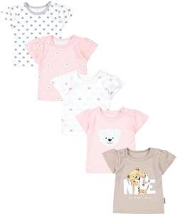 TupTam Baby Mädchen Kurzarm T-Shirt Gemustert Bunt 5er Set, Farbe: Bärchen Rosa Weiß Sterne Grau Nice Teddy Beige, Größe: 74 von TupTam