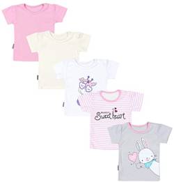 TupTam Baby Mädchen Kurzarm T-Shirt Gemustert Bunt 5er Set, Farbe: Streifen Giraffe Kaninchen Rosa Weiß Grau, Größe: 104 von TupTam