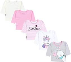 TupTam Baby Mädchen Langarmshirt Gestreift 5er Set, Farbe: Streifen Giraffe Kaninchen Rosa Weiß Grau, Größe: 62 von TupTam