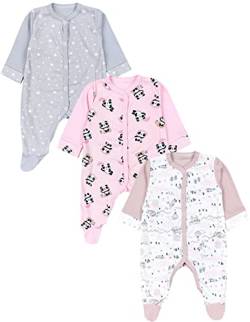 TupTam Baby Mädchen Schlafstrampler Strampler mit Fuß Schlafanzug 3er Pack, Farbe: Sterne Grau Stadt Bären Rosa Panda, Größe: 62 von TupTam
